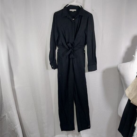 LOFT! RICH BLACK ONE PIECE BUTTON FRONT, BELTED JUMPSUIT, ONESIE, ROMPER! SZ 0 - Picture 2 of 11